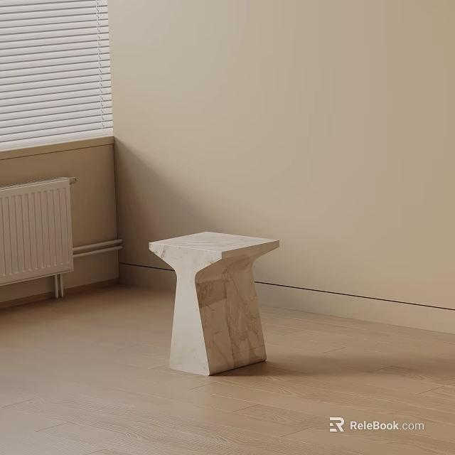 Marble Side Table with Unique Shape in Light Colored Wall Wooden Floor Room 3d model