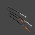 Several Traditional Japanese Samurai Swords With Ornate Handles And Sharp Blades