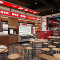 Modern Hot Pot Restaurant Interior With Wooden Tables Round Stools Counter And Menu Boards