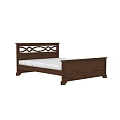Traditional Double Bed With Carved Wooden Headboard Sturdy Frame And Patterned Mattress
