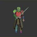 Game Fantasy Character In Metallic Medieval Armor Holding Long Sword Standing Pose