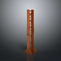 Rusty Metal Decorative Structure With Vertical Design Intricate Cutout Patterns And Industrial Style