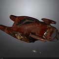 Futuristic Red Aerospace Spaceship With Detailed Golden Emblems And Sleek Cosmic Design