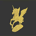 Golden Winged Unicorn Statue With Decorative Base And Ornate Details