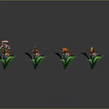 Colorful Cartoon Flowers with Green Leaves and Various Shapes Arranged in a Row