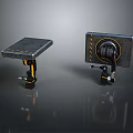 Game Movie Character Industrial Sci Fi Mechanical Platform And Black Coil Device With Yellow Stripe