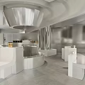Modern Bubble Tea Shop Interior Design With Open Counter White Silver Decor And Seating Area 3d model