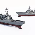 Two Modern Gray Naval Warships With Superstructure And Hull Design Features 3d model