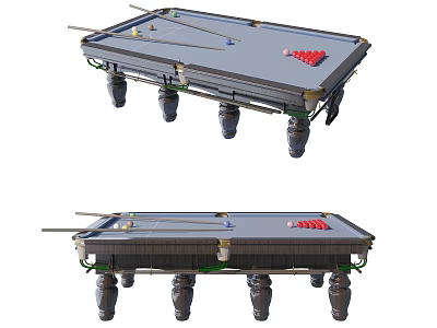 Professional Billiard Table as Premium Sports Equipment with Cues Balls and Decorative Legs 3d model