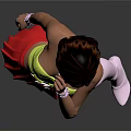 Anime Style Female Character In Yellow Top Red Skirt And White Thigh High Socks