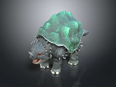 Fantasy Character Design Of Mythical Turtle With Green Rocky Shell Spikes Red Eyes Open Mouth 3d model