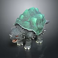 Fantasy Character Design Of Mythical Turtle With Green Rocky Shell Spikes Red Eyes Open Mouth