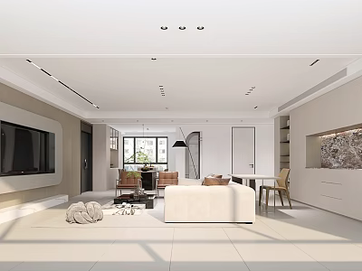 Modern Living Dining Room Interior With White Sofa Dining Table And Ceiling Lighting 3d model