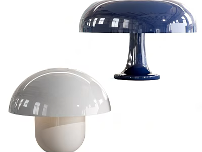 Two Mushroom Shaped Blue And White Table Lamps With Shiny Reflective Surface 3d model