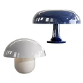 Two Mushroom Shaped Blue And White Table Lamps With Shiny Reflective Surface