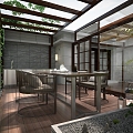 Chinese Garden Terrace Leisure Balcony 3d model