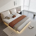 Modern Light Colored Double Bed With Upholstered Headboard Throw Blanket Nightstand And Bright Room Blinds