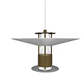 Modern Minimalist Pendant Light With White Shade And Brass Metal Structure Hanging Over Dark Wall
