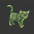Colorful Striped Kitten Toy Standing On Dark Reflective Background With Bright Eyes