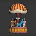 Toy Carousel Model With Red Yellow Striped Canopy And Colorful Animal Figures