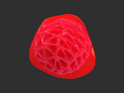 Red Modern Sculpture Featuring Intricate Hollow Grid Texture And Spherical Design 3d model
