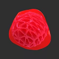 Red Modern Sculpture Featuring Intricate Hollow Grid Texture And Spherical Design
