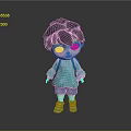 3D Cartoon Boy Character With Purple Hair Blue Eyes Green Hoodie And Backpack