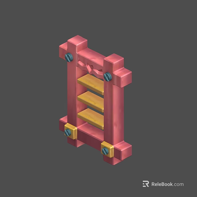 Modern Pink Three Tier Storage Shelf With Yellow Shelves And Frame Design 3d model 