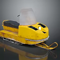 Yellow Worn Snowmobile With Black Seat Transparent Windshield Tracks And Skis