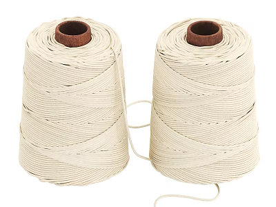 Two Beige Cotton Thread Spools With Wooden Cores And Neat Winding 3d model