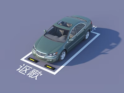 Green Acura Sedan Parked In Branded Parking Space With Yellow Sensors 3d model