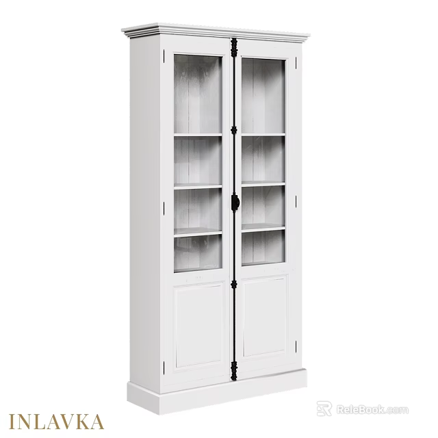Modern Minimalist White Cabinet With Glass Doors And Wooden Shelves 3d model 
