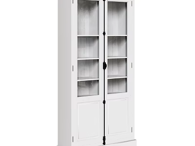 Modern Minimalist White Cabinet With Glass Doors And Wooden Shelves 3d model