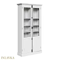 Modern Minimalist White Cabinet With Glass Doors And Wooden Shelves