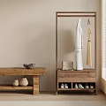 Minimalist Entryway Storage With Wooden Coat Rack Bench Shoes Bag And Vases
