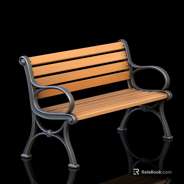 Classic Wooden Slat Bench With Metal Armrests And Decorative Legs Design 3d model 