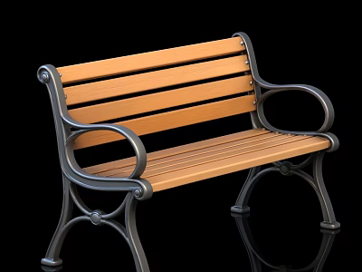 Classic Wooden Slat Bench With Metal Armrests And Decorative Legs Design 3d model