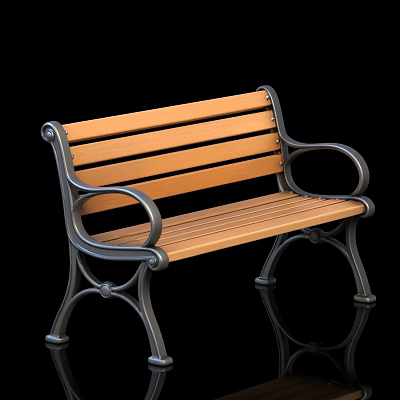 Classic Wooden Slat Bench With Metal Armrests And Decorative Legs Design 3d model