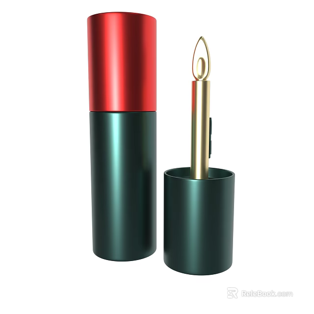 Red and Green Decorative Cylindrical Containers with Gold Candle Like Object 3d model 