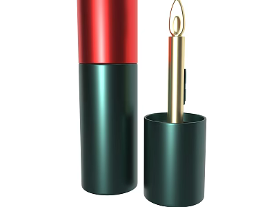 Red and Green Decorative Cylindrical Containers with Gold Candle Like Object 3d model