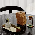 Stacked Brown Paper Boxes With Glassware Golden Funnel And Gold Tray On Marble Tabletop
