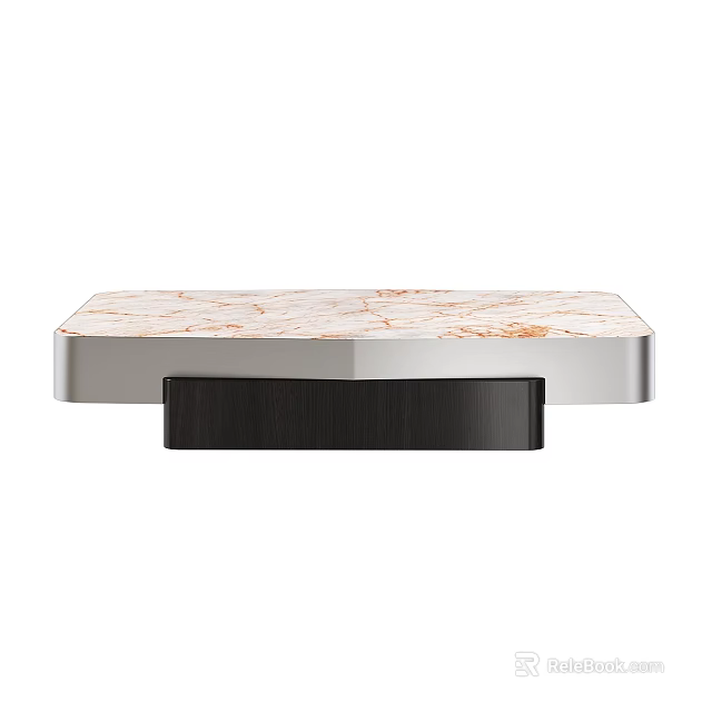 Modern Coffee Table With Marble Top Silver Frame And Black Wooden Base 3d model