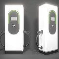 Commercial EV Charging Stations With Modern Design White Green Blue Accents Displays And Charging Ports