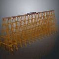 Model Train Moving On Top Of Yellow Scaffolding Structure With Metal Frames