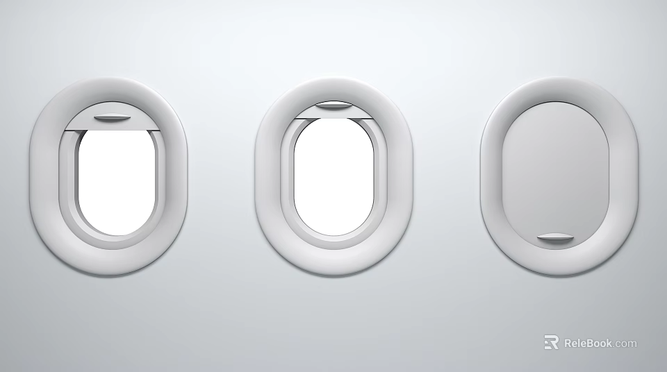 Three Airplane Windows In Aircraft Cabin With Open And Closed Positions 3d model 