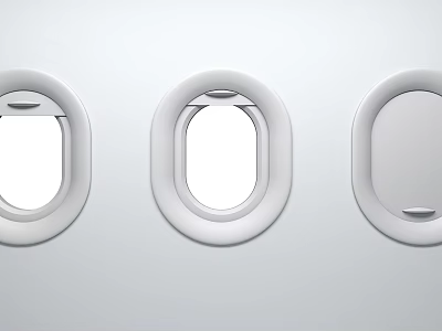 Three Airplane Windows In Aircraft Cabin With Open And Closed Positions 3d model