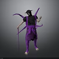 Unique Character In Purple Costume With Black Hat Octopus Tentacle Decorations And Purple Cane