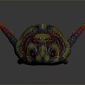 Vibrant Fantasy Creature With Green Body Red Stripes Orange Spikes And Red Eyes