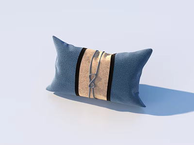 Blue Decorative Pillow With Brown And Black Stripes And Knotted Rope Design 3d model