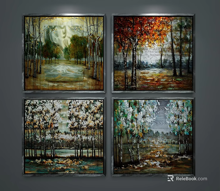 Framed Scenic Landscape Paintings With Seasonal Trees And Natural Scenery 3d model 